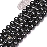 8mm Natural Black Obsidian Beads Round Gemstone Loose Beads for Jewelry Making (45-48pcs/strand)