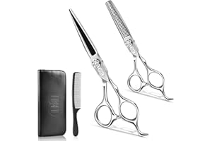 CIICII Professional Hair Cutting Scissors Shears Kit, 440C 6.7 Inch Barber Haircut Scissors Set (Hair Beard Trimming Haircutt