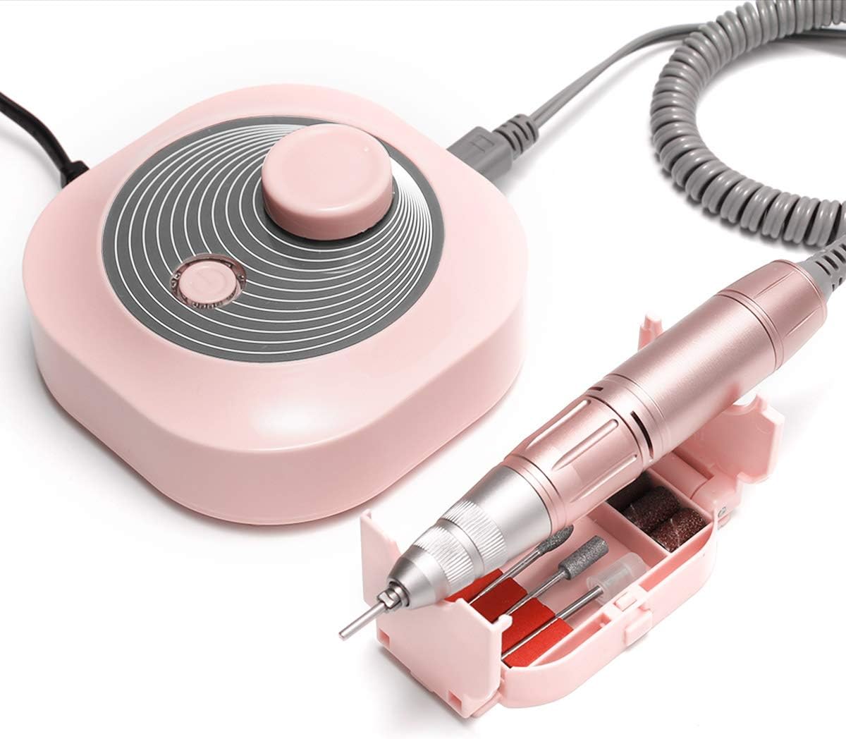 Professional Nail Drill, Madenia 30000rpm Compact Efile, Portable Electric Nail File for Acrylic Gel Nails, 110-220V, Pink