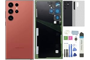 HXHN Galaxy S23 Ultra Back Glass Replacement for Samsung Galaxy S23 Ultra Back Cover Glass with Pre-Installed Tape and Camera Lens +Rear Protective Film +Tools (Rose Red)