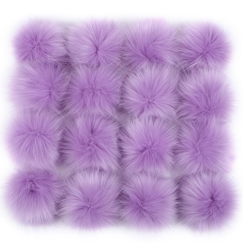 Pack of 6 12-15 cm Faux Fur Pompoms, Faux Fur Pompoms for Crafts, Artificial Fur Pompoms, Fluffy Pompoms for Crafts, DIY, Creative Crafts, Hats, Gloves, Bag, Pendants, Decoration, Light Purple