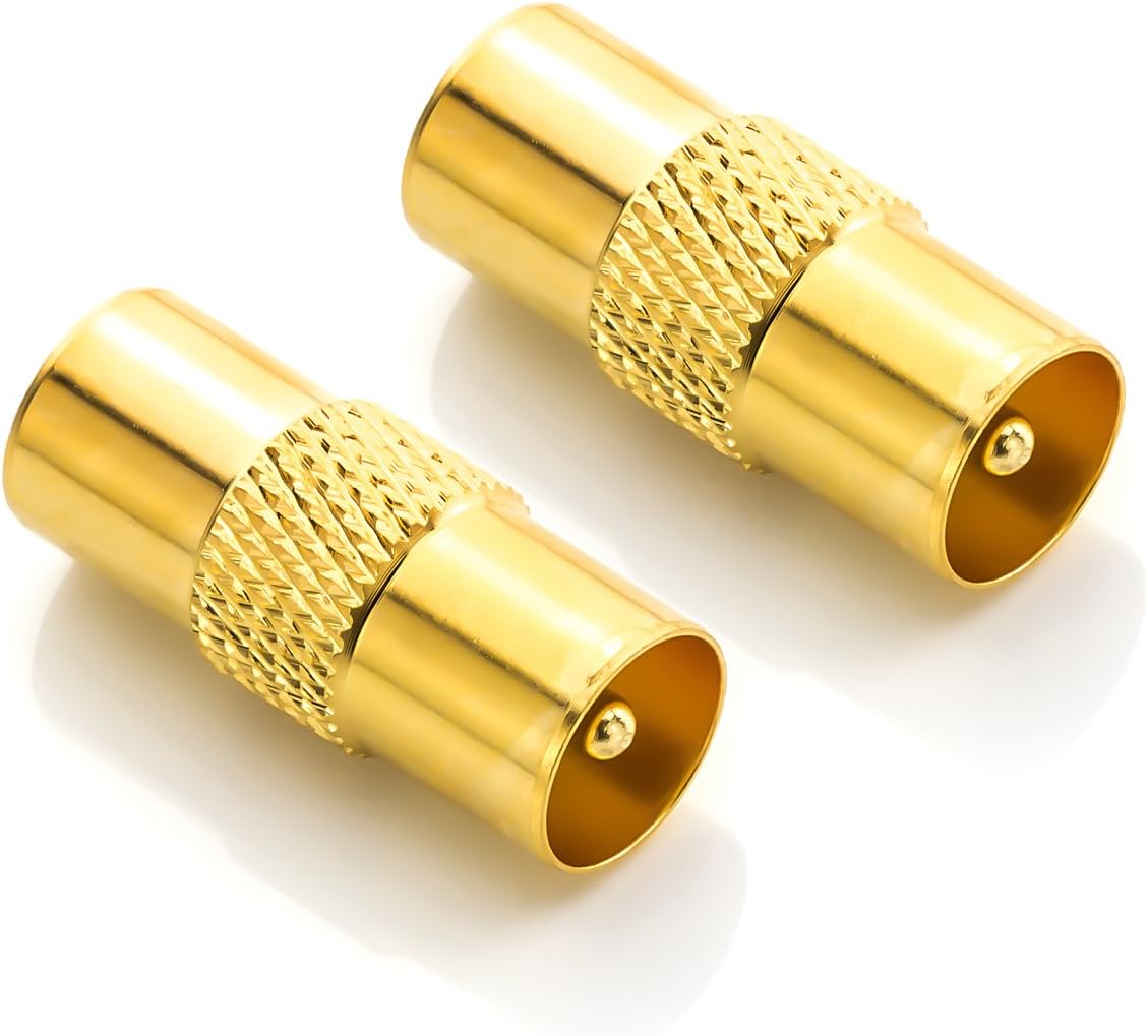 deleyCon TV & Sat Adapter, Gold, 2x TV Stecker zu TV Stecker