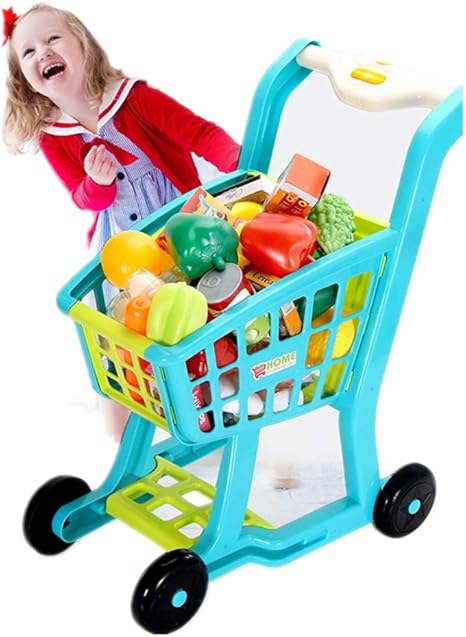 Amazon Co Jp ショッピングカート玩具 光と音楽と子供の大規模なシミュレーションスーパーマーケットのショッピングカート の設定キッチンの果物や野菜のおもちゃ お店屋さんごっこ 色 青 Size 43 5x30x50cm ホーム キッチン