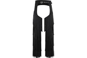 Oyolan Western Cowboy Chaps for Men's Adult Assless Layered Fringe Motorcycle Chaps Pants Costume