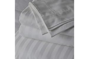 RECCI 1Pcs Flat Sheet Oversized (132 X 110) 800 Thread Count 100% Egyptian Cotton Luxury Quality Bedding Flat Sheet Silver Stripe