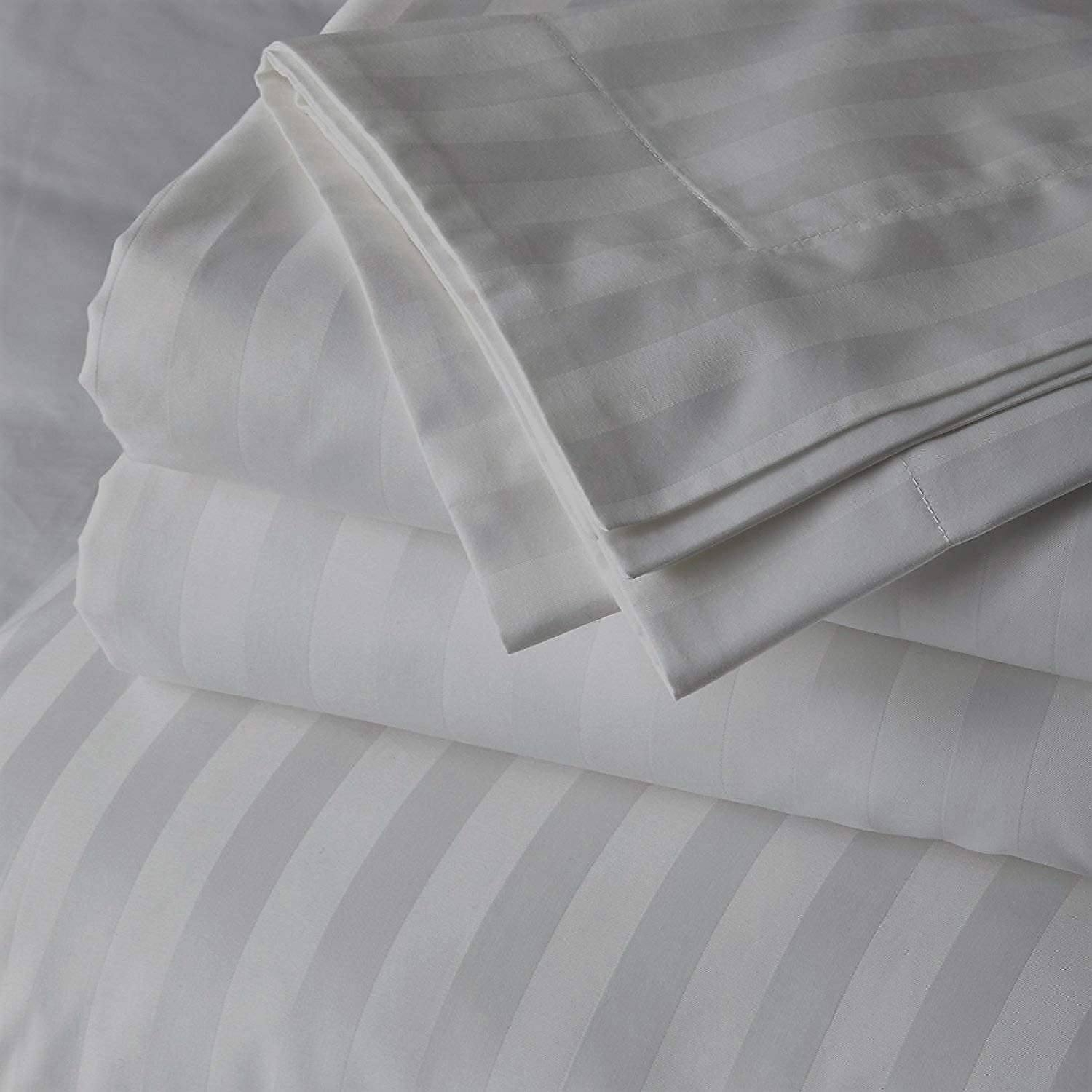 Photo 1 of 1Pcs Flat Sheet Oversized King Plus (120 x 120) 800 Thread Count 100% Egyptian Cotton Luxury Quality Bedding Flat Sheet Silver Stripe