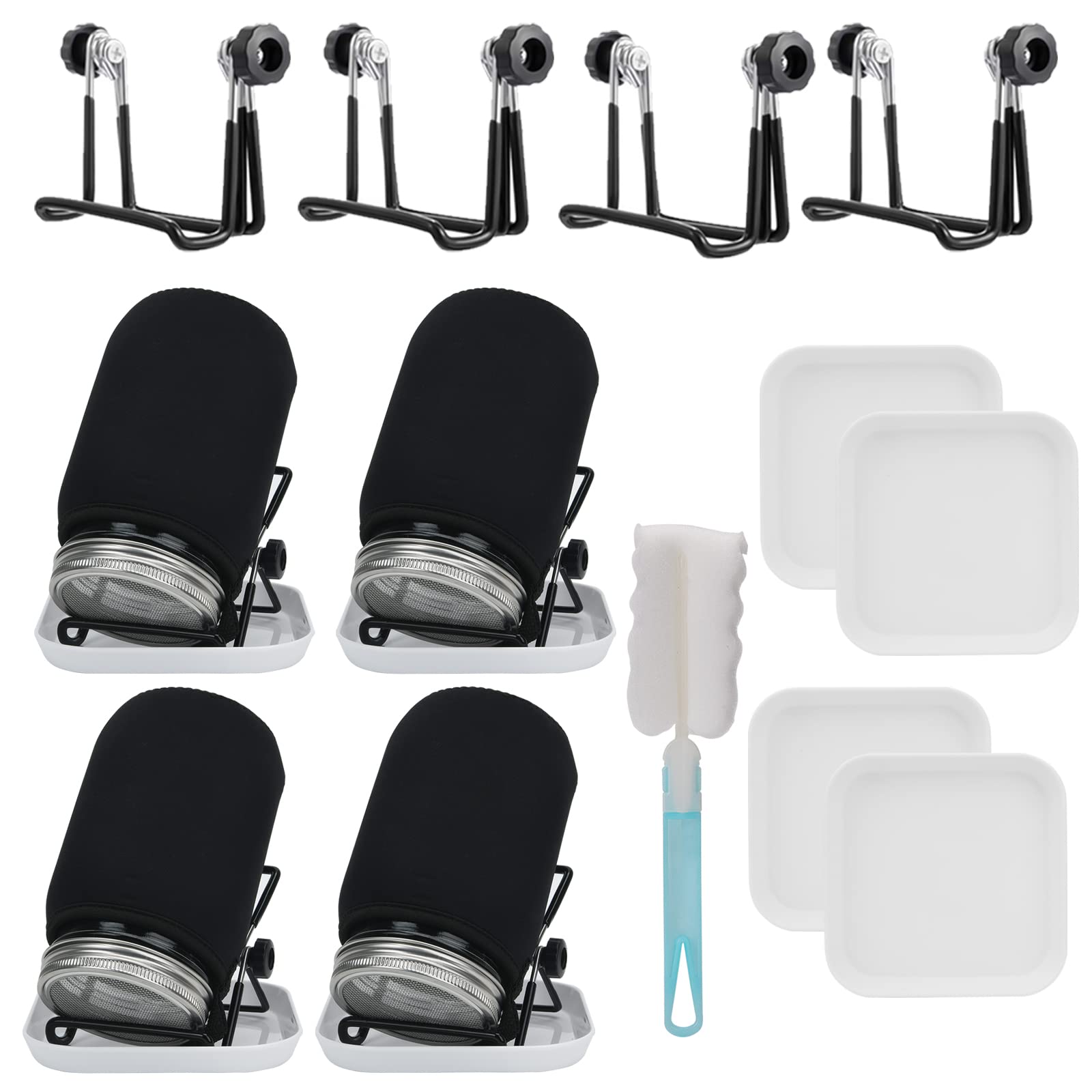 Deefongo Sprouting Jar Set, 1000 ml Sprouting Jar Set, Wide Mouth Jars with Shielded Sprout Lids, Stand and Mason Brush for Growing Alfalfa, Green Beans