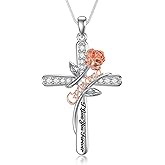 Flpruy Rose Flower Love Necklaces Sterling Silver Cross Pendant Jewelry Gifts for Mom/Grandma/Nana/Love/Daughter I Love You Forever Necklaces