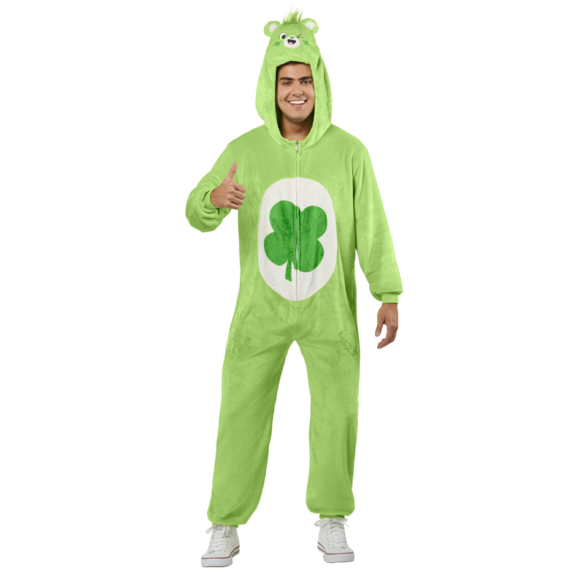 Rubies 703067L-XL000 Carebears Good Luck Bear Comfy-wear Hooded Costume Jumpsuit Care Adult Sized, Men, Women, Multi, L-XL Halloween