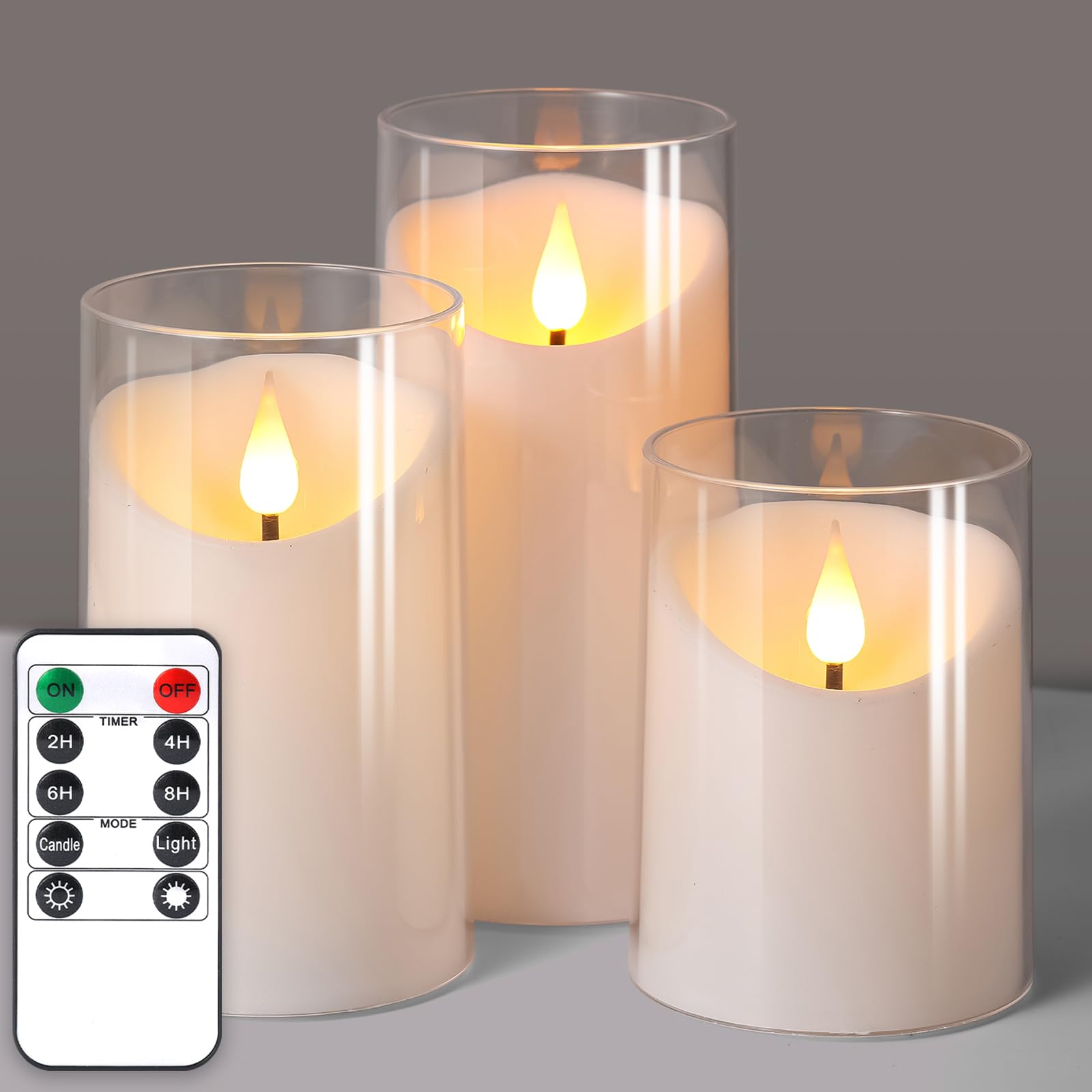 Photo 1 of NURADA Flameless Candles with Remote Timer: 3D Wick Battery Operated Led Pillar Unbreakable Acrylic Fake Candle Set for Home Decoration Romantic Ambiance - Pure White 3 Pack