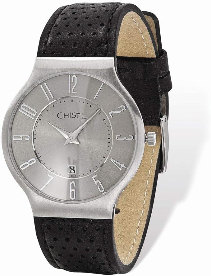 Chisel Stainless Steel Grey Dial Black Leather Mens Watch