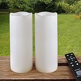 HOME MOST Pack of 2 White LED Candles Outdoor 3x8 - Unscented IP65 Waterproof Battery Powered Flameless Pillar With Remote and Timer - Flickering