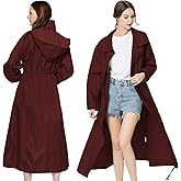 LAMA Womens Long Raincoats Rain Jacket Waterproof Packable Hooded Windbreaker Lightweight Adjustable Waist for Outdoor