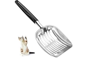 Showvigor Cat Litter Scoop, Metal Cat Scooper, Plastic Handle Scoop, Sifting Shovel – Heavy Duty Aluminum Alloy Litter Box Scoop with Deep Mesh, Design for Easy Waste Removal and Cleaning, (Black)
