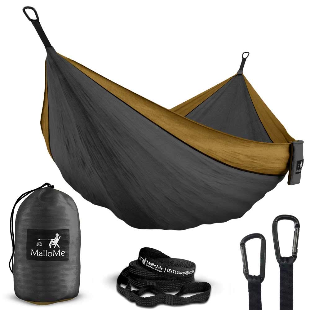 キッズ ポータブル ハンモックーパラシュート 軽量 ブラック アクセサリー カラビナ2個付き B07gzjlfk3 ナイロン ダブル シングル 最大耐荷重1000ポンド ハンモック Single ツリー カーキ ストラップセットー2人用 キャンピング ハンモック 爆売り