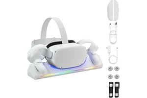 AROCOVR Charging Dock for Oculus/Meta Quest 2, Magnetic Charging Station for Meta Quest 2 VR Headset & Controllers, with 2 Rechargeable 2100mAh Batteries, USB-C Charger and Cable, Supports LED Indicator