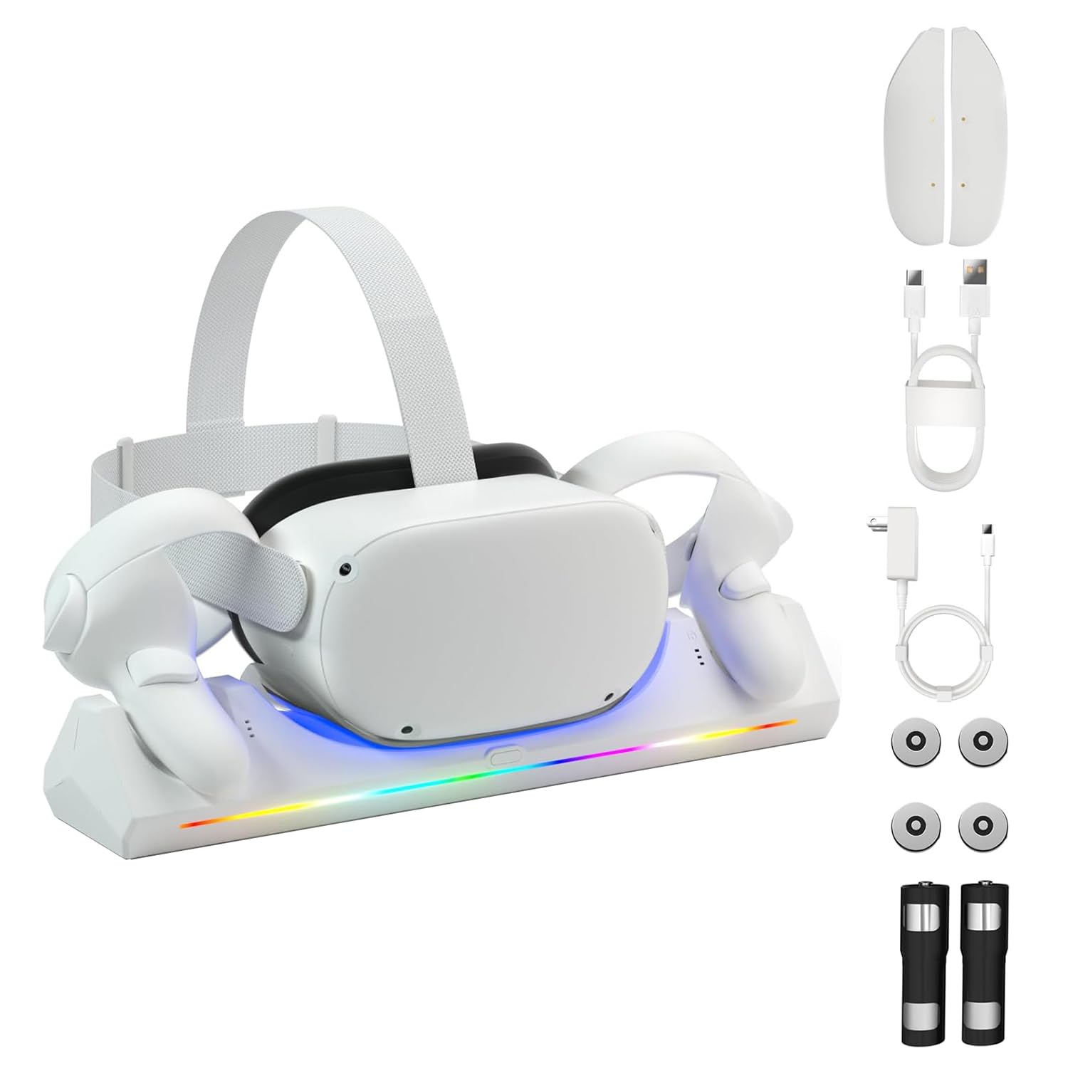 Photo 1 of ***MISSING PARTS***
Charging Dock for Oculus/Meta Quest 2, Magnetic Charging Station for Meta Quest 2 VR Headset & Controllers, with 2 Rechargeable 2100mAh Batteries, USB-C Charger and Cable, Supports LED Indicator
