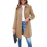 Fisoew Womens Elegant Single Breasted Coat Long Sleeve Mid Winter Overcoat Work Office Pea Coats