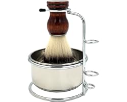 PerPro Mens Shaving Grooming Sets, Beautiful Stainless Steel Shave Bowl and Shaving Stand Brush for Safety Blade Razor and Do