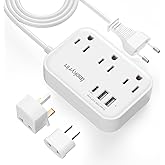 European Travel Plug Adapter, US to UK Europe Power Strip for EU/UK/US with USB C, 3 USB Ports 3 AC Outlets, 3ft Extension Cord, International Travel Power Strip, Type C for Europe EU Germany France