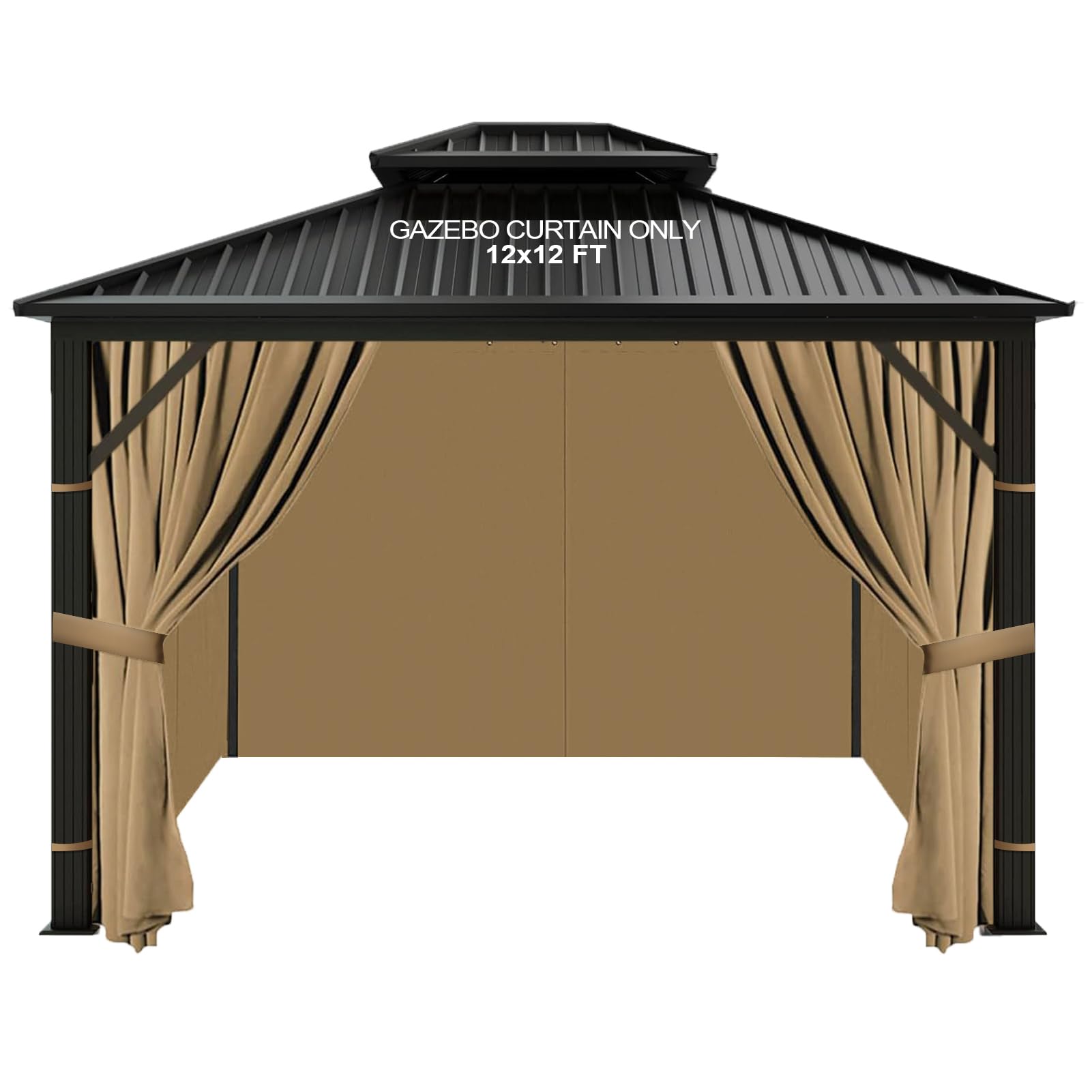 Photo 1 of slashome 12'x12' Gazebo Curtains Outdoor Waterproof, Khaki Universal Replacement Curtain 4-Panels, Sidewalls with Zipper for Garden, Patio, Yard (Only Curtains)
