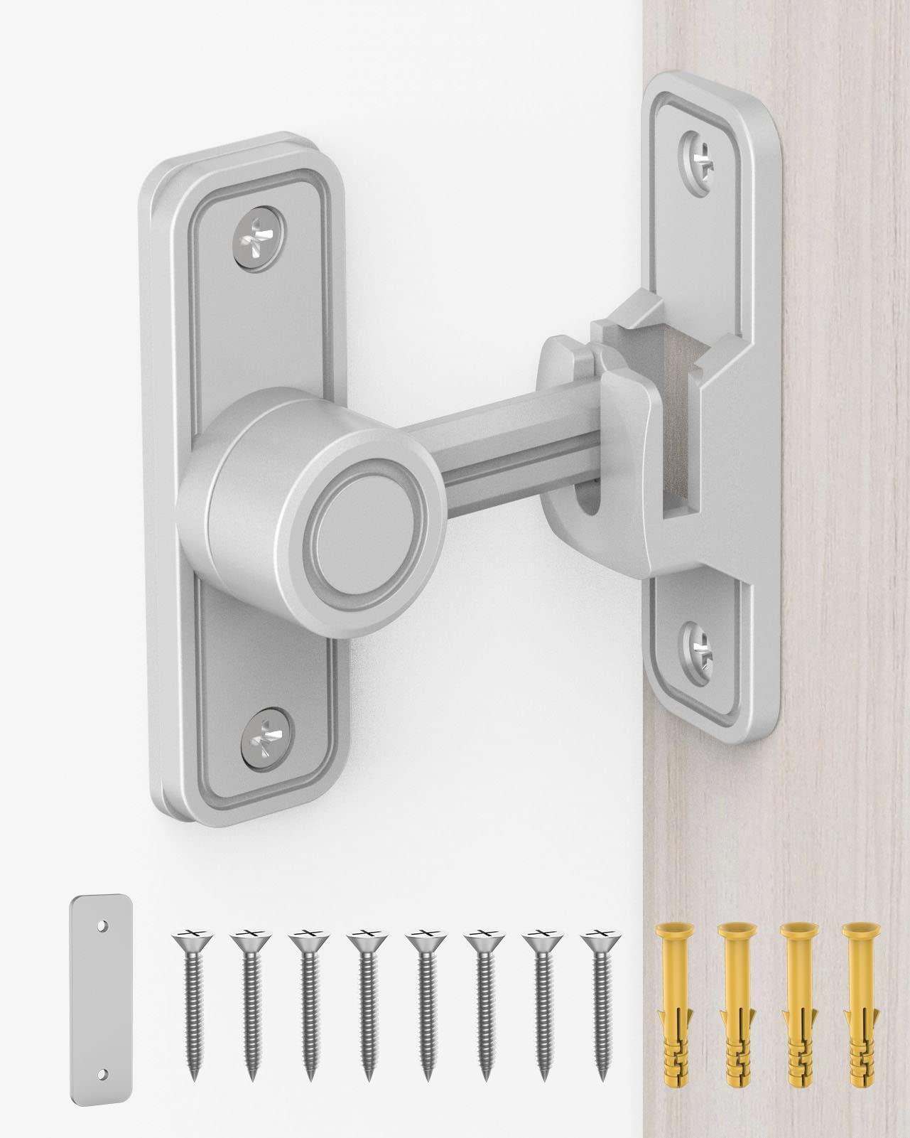 Heavy Duty Gate Latches 90 Degree Right Angle Barn Door Lock, Anti-Theft Sliding Door Lock Latch for Wooden Fence Garden Bathroom Outdoor Garage Window Include Screw (Silver)