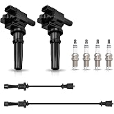 ENA Set of 2 Ignition Coils Pack 4 Spark Plugs 2 Wire Set Compatible with Hyundai Kia 2001-2006 Santa Fe Magentis Optima, 1999 2000 2001 2002 2003 2004 2005 Sonata 2.4L Replaces# UF285 AP3924 4683