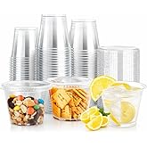 LFOLUSU 50Sets - 9oz, Plastic Cups with Lids, Clear Disposable Cups, Clear Plastic Cups with Flat Lids No Hole for Jello, milkshake, Ice Cream, Pudding, Snacks, Cakes, Fruits and Cold Drinks