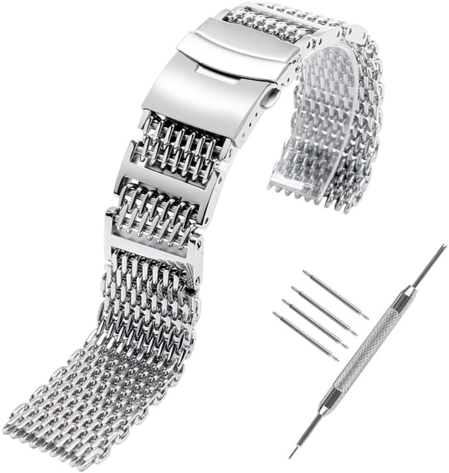YISUYA Shark MESH 20MM 22MM 24MM Full Stainless Steel Watch Band Heavy Duty Diving Dive Watch Strap …
