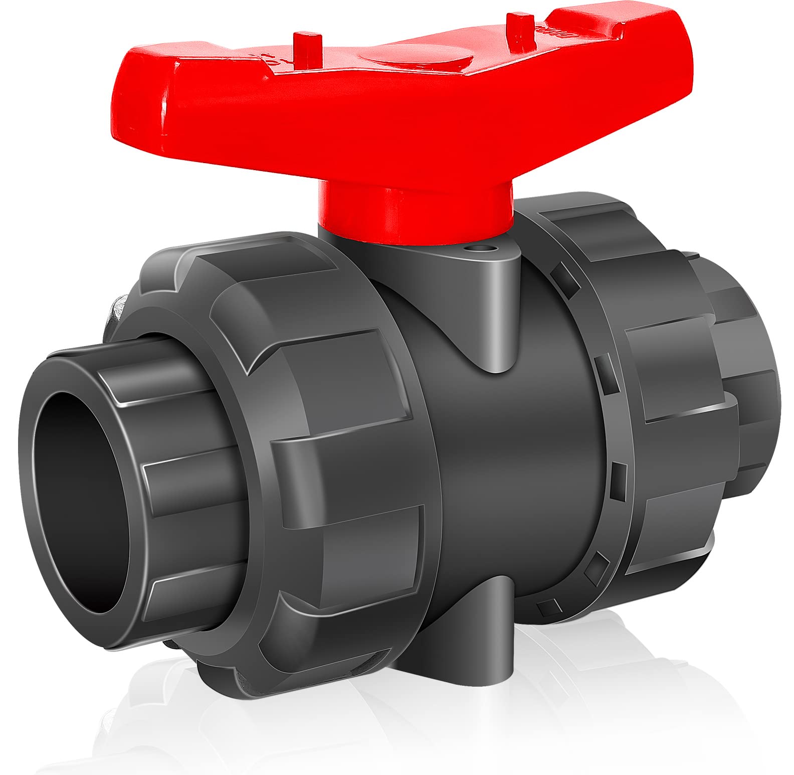 Photo 1 of 2" Slip UPVC Socket End True Union Ball Valve, Double Union PVC Ball Valve with Full Port, Reversible PTFE Seat for Swimming Pool, Pipe Connection (2" UPVC with 2pcs EPDM O-rings)