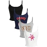WDIRARA Women's 4 Pack Floral Leopard Print Camisole Graphic Scoop Neck Cami Crop Top