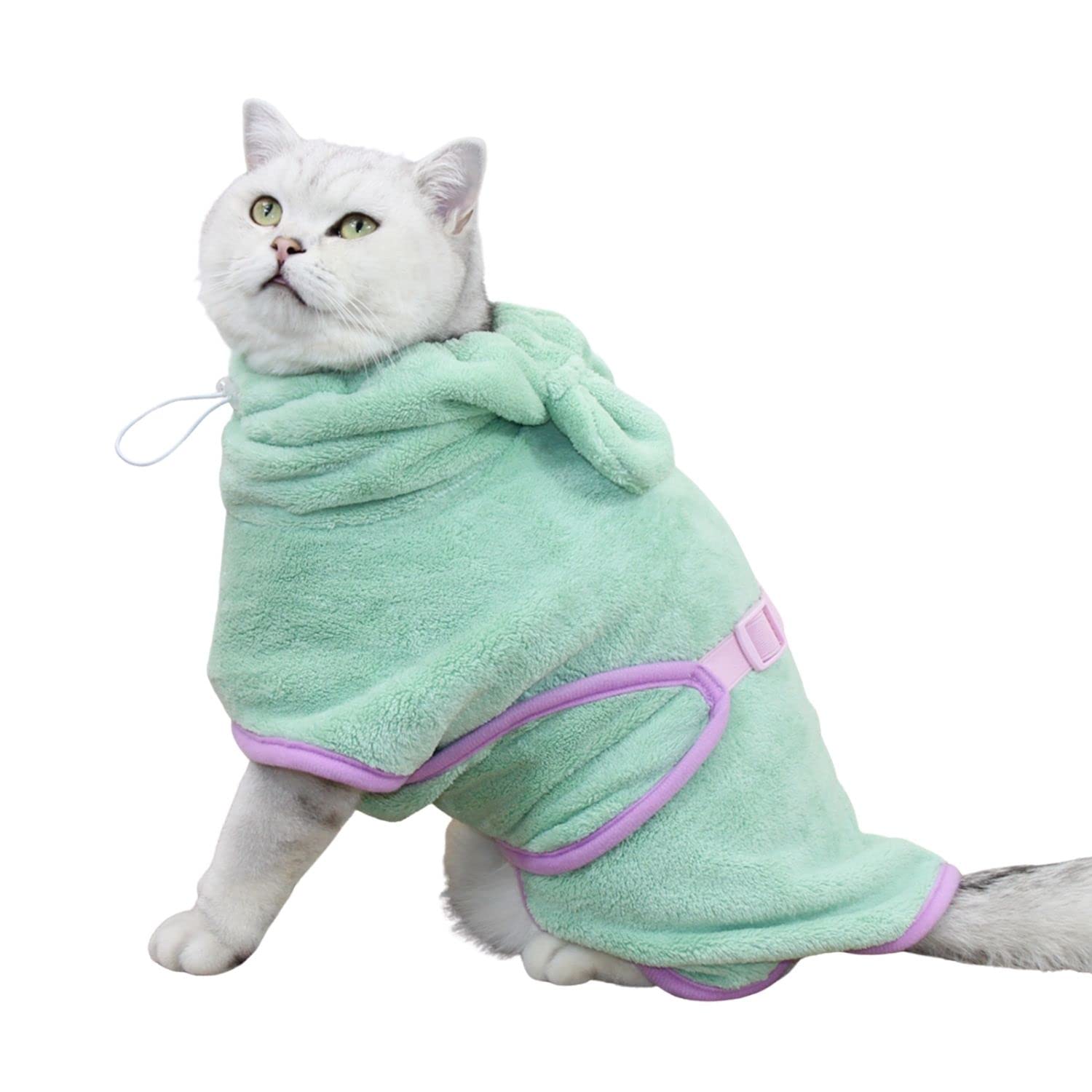 BT Bear Dog Bathrobe,Super Absorbent Dog Quick Drying Microfiber Coat Hooded Bath Towel for Puppy Small Dogs Cat(XS,Green) — image 1