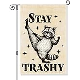 Gkodw Stay Trashy Garden Flag, Funny Raccoon Yard Sign for Outside, Humorous Animal Yard Sign Outdoor Lawn Porch Decor, Garden Gifts for Raccoon Lovers