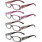 Kerecsen 4 Pairs Ladies Reading Glasses Spring Hinge with Laser Pattern Readers