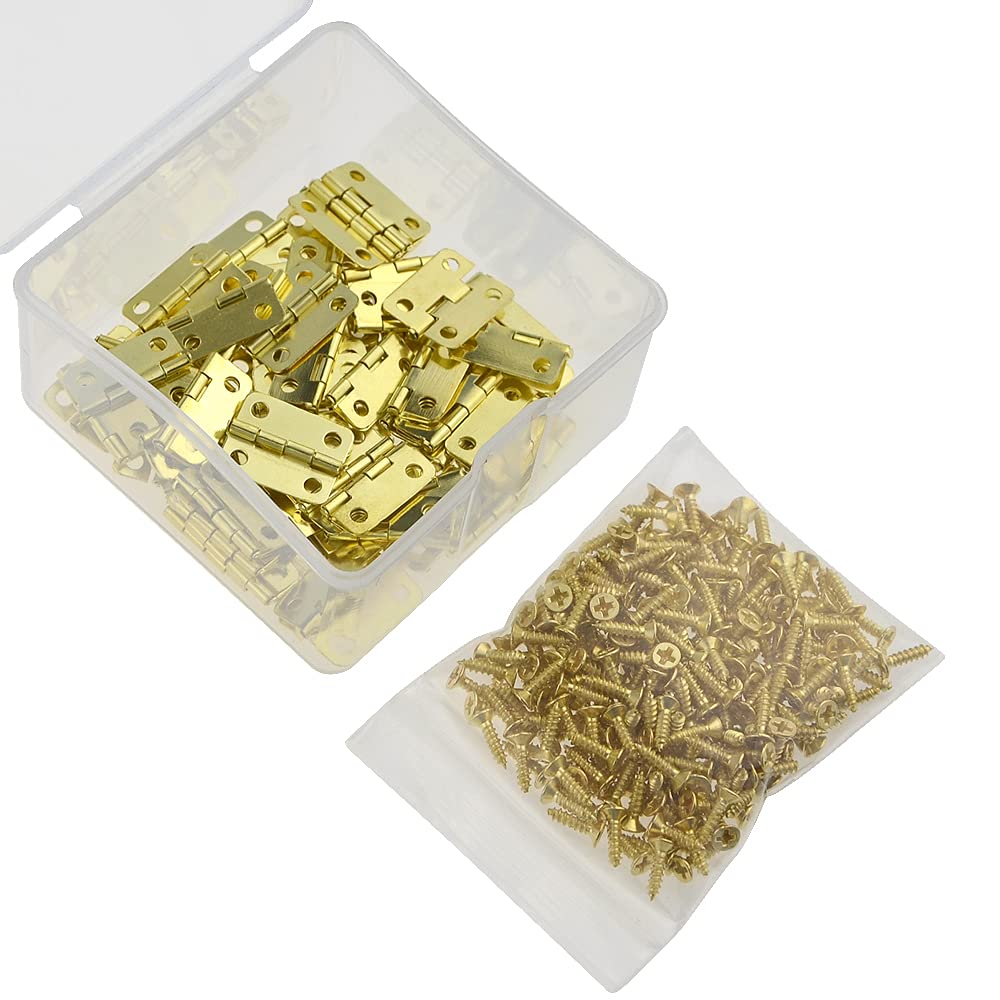 WMYCONGCONG 60 PCS Jewelry Box Hinges Antique Mini Hinges Gold Jewelry Box Hardware 0.63" x 0.51" for Handmade Crafts Wooden Box Gift Box