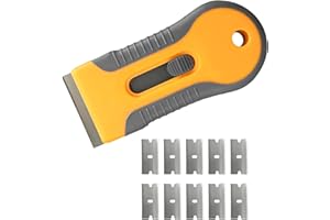 LSKASELUE Razor Blade Scraper, Retractable Glass Scraper Non-Scratch Decal Removal Set with 10 Metal Blades, Multipurpose Car
