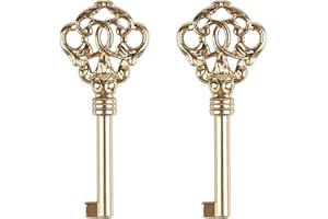 LLHHS KYF-2 Solid Antique Brass Skeleton Key Set-Skeleton Keys Compatible with Grandfather Clocks, Antique Cabinets & Vintage Furniture, Fine Ornament Keys（2pcs