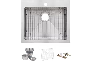 Miseno MSS2421SRTM 24" Top-Mount/Undermount Single Basin Stainless Steel Kitchen Sink - Drain Assembly and Fitted Basin Rack Included Free - 16 Gauge Stainless Steel