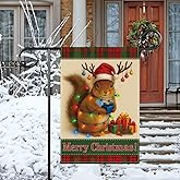 ActFirstChristmas Squirrel Garden Flag 12x18 Inch Holiday Yard Decorations, Cute Animal Winter Outdoor Indoor Patio Porch Yard Party Home Decor Outdoor Flag