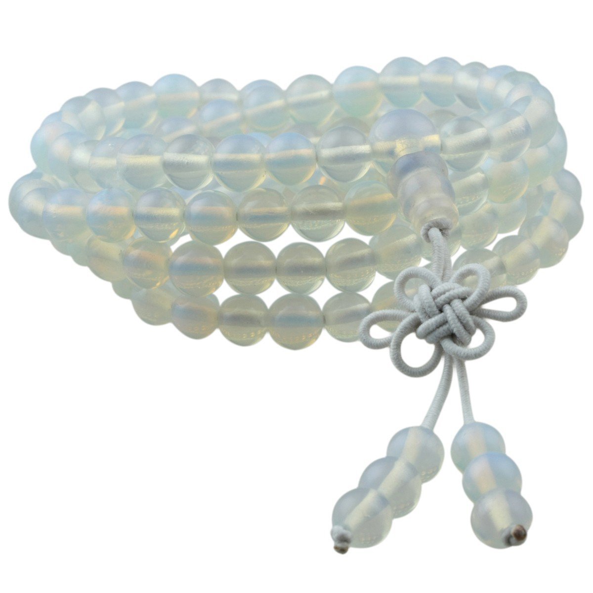 Shanxing 6mm Opalite Crystal 108 Prayer Beads Mala Wrap Bracelet for Women Men, White Worry Beads Decorative Healing Crystal Bracelet Jewellery Reiki Stone Necklace