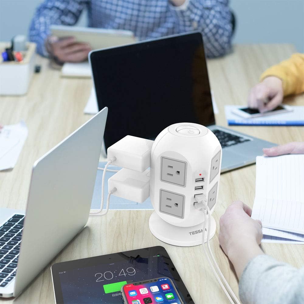 Power Strip Tower TESSAN Surge Protector 8 AC Outlets with 4 USB Ports Charging Station Long Extension Cord 10 Feet, Widely Spaced Multi Outlets, Circuit Breaker Safeguard for Home Office Dorm Room: Home Audio & Theater