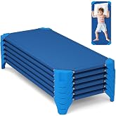 KOTEK Stackable Daycare Cots for Kids, Portable Children Nap Cot, 52" L x 23.5" W, Ready-to-Assemble, Space Saving Toddler Preschool Cots for Sleeping Naptime (6 Pack, Blue)