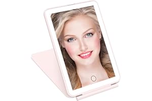 deweisn LED Makeup Mirror for Travel, 32 LEDs Lighted Vanity Mirrors with Dimmable Lighting,Compact, Slim, Rechargeable Lighted Mirror, Folding Makeup Mirror for Beauty (Pink)
