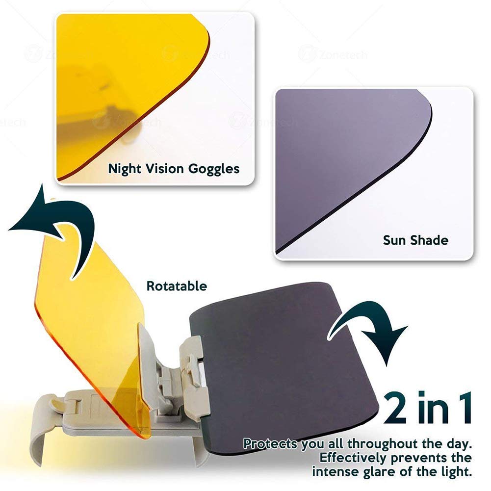 Yanztech Upgrade Car Sun Visor, Auto Windshield Anti-Glare Tac Visor, 2 in 1 Anti-Dazzle Day and Night Sun Visor Extender Mirror Vision, HD Sun Visor Protector for Car Windshield