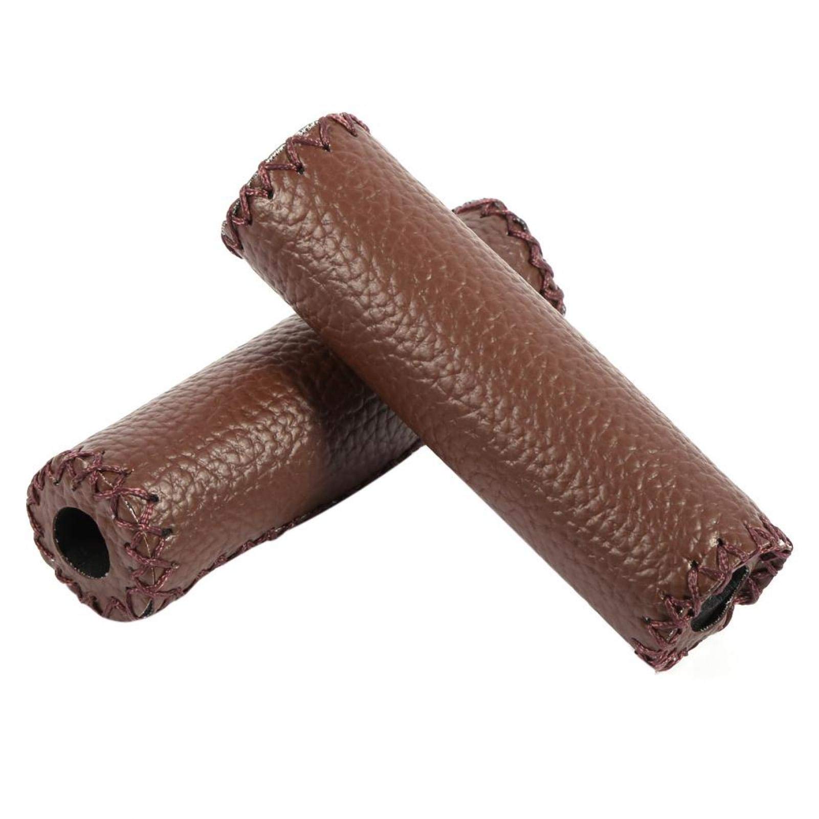 Kuuleyn Bike Handlebar Grips Cover,1 Pair Three Colors Retro Artificial Leather Bicycle Handlebar Grips Bike Handle Cover Grips(Dark Brown)