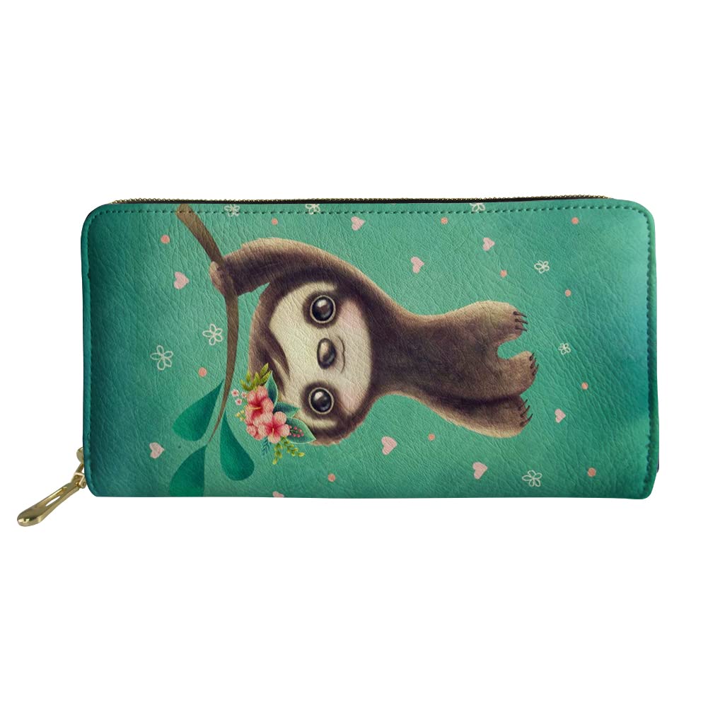 Jndtueit Sloths Leather Wallet for Women Ladies Zip Around Long Clutch Purse Phone Coin Storage Card Bag Cute Animal Print