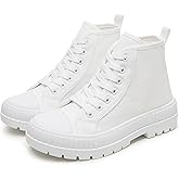 Rominz Women's White Platform Sneakers Fashion High Top Canvas Shoes for Women Black Lace-Up Canvas Sneakers Casual Platform Tennis Shoes