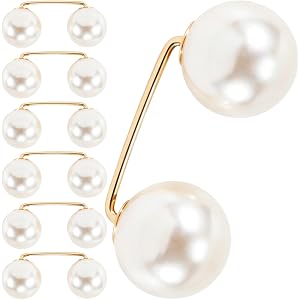 Incinkod 8 Pcs Faux Pearl Pins for Clothes, Double-Headed Shirt Clips for Women Clothing, Fashion Safety Pins for Clothes, Dr