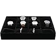 XHMQYC Jewelry Watch Tray, Black Velvet Watch Jewelry Organizer 12 Grid, Stackable Watch Bracelet Bangle Display Holder, Adjustable Pillows, for Man Woman Show Birthday