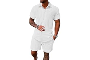 UOUA Summer Outfits for Men 2 Piece Short Sleeve Button Down Shirt & Shorts Set Casual Vacation Beach Tracksuit